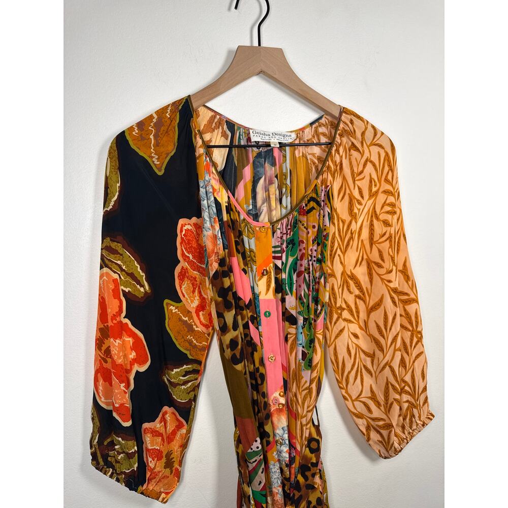 Anthropologie Geisha Designs Collage Button Down Midi Dress, Size Medium - Picture 4 of 8